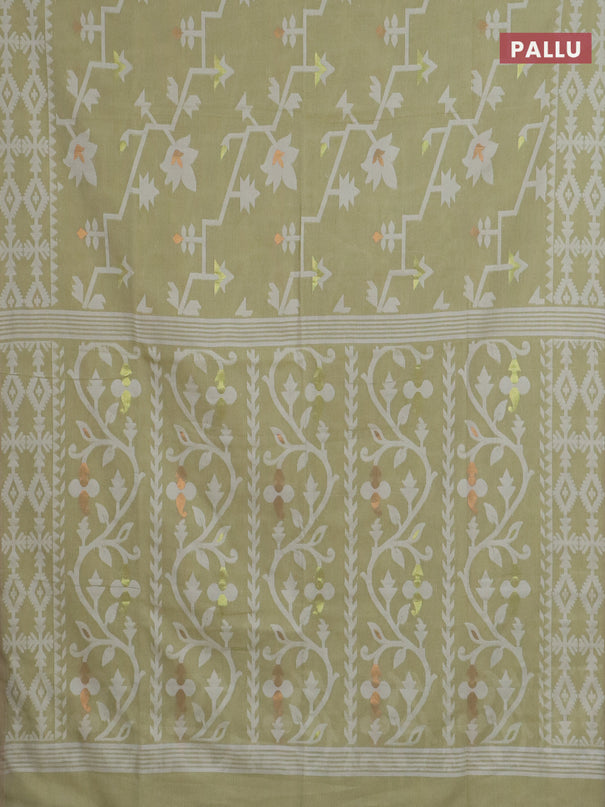Bengal soft cotton saree pista green with allover thread weaves and thread woven border