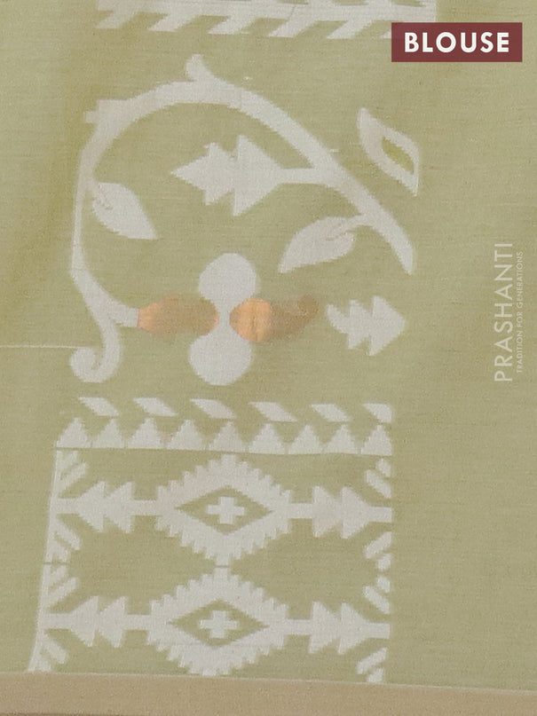 Bengal soft cotton saree pista green with allover thread weaves and thread woven border