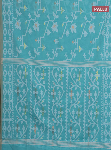 Bengal soft cotton saree teal blue with allover thread weaves and thread woven border