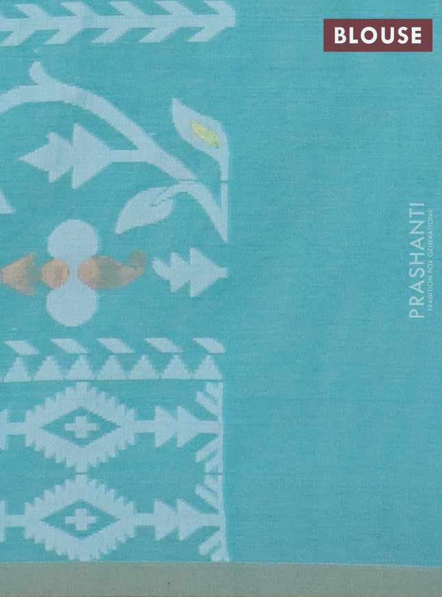 Bengal soft cotton saree teal blue with allover thread weaves and thread woven border