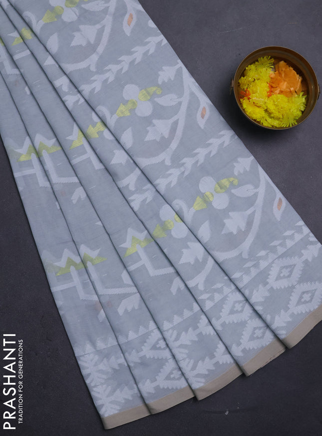 Bengal soft cotton saree grey with allover thread weaves and thread woven border
