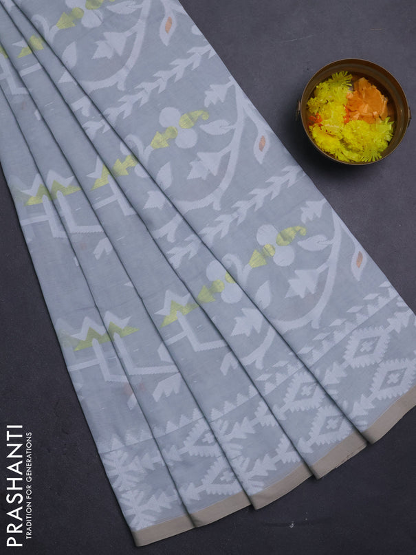 Bengal soft cotton saree grey with allover thread weaves and thread woven border