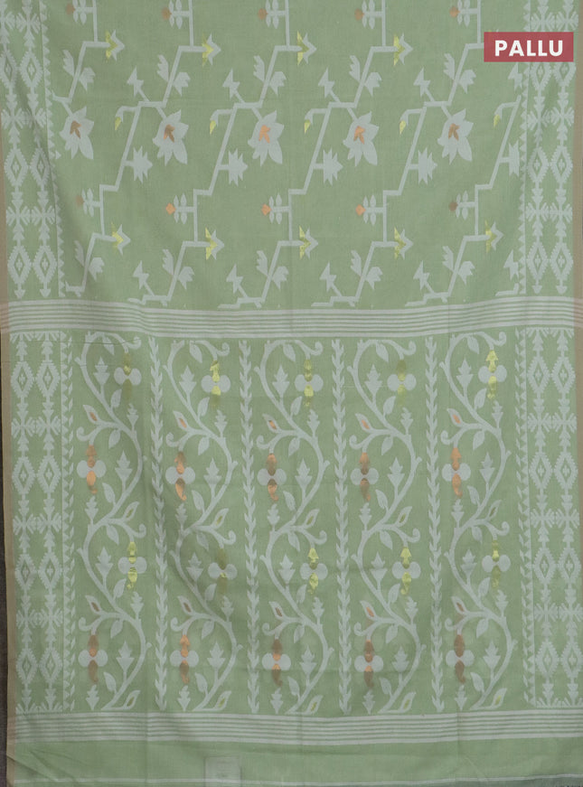 Bengal soft cotton saree light green with allover thread weaves and thread woven border