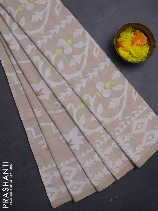 Bengal soft cotton saree beige with allover thread weaves and thread woven border