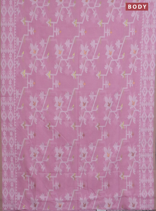 Bengal soft cotton saree light pink with allover thread weaves and thread woven border