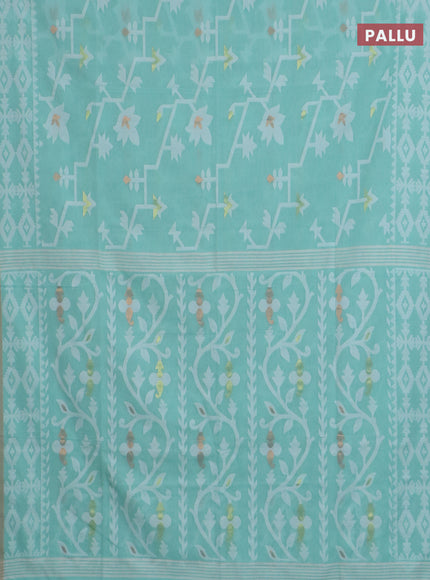 Bengal soft cotton saree teal green with allover thread weaves and thread woven border