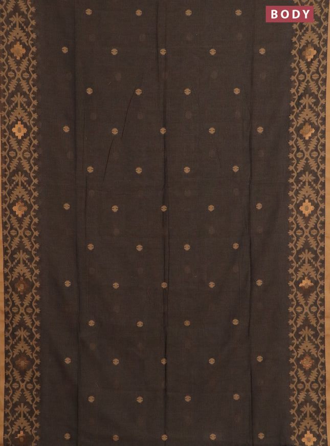 Bengal soft cotton saree chikku shade and sandal with thread woven buttas and thread woven border