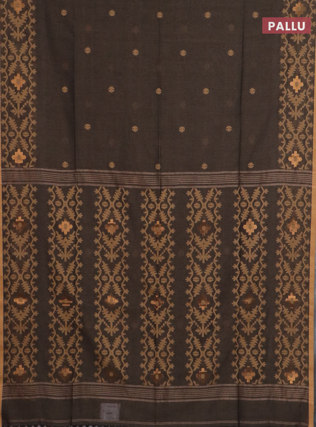 Bengal soft cotton saree chikku shade and sandal with thread woven buttas and thread woven border