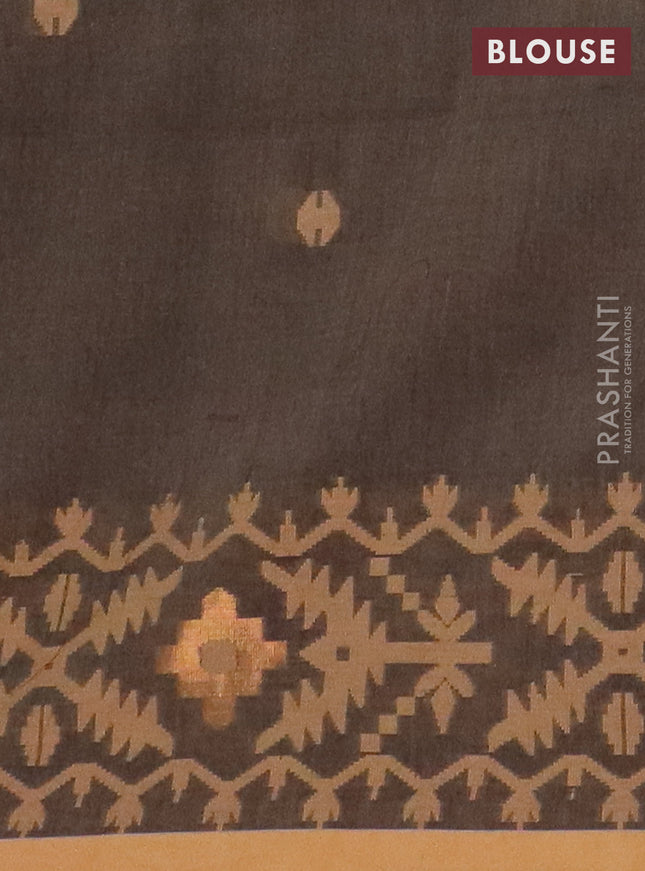 Bengal soft cotton saree chikku shade and sandal with thread woven buttas and thread woven border