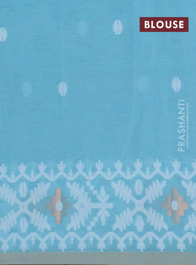 Bengal soft cotton saree teal blue and beige with thread woven buttas and thread woven border