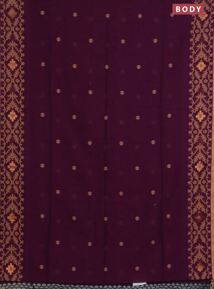 Bengal soft cotton saree dark magenta and sandal with thread woven buttas and thread woven border