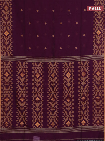 Bengal soft cotton saree dark magenta and sandal with thread woven buttas and thread woven border