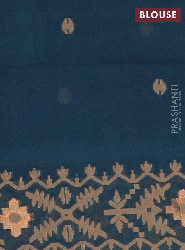 Bengal soft cotton saree peacock green and sandal with thread woven buttas and thread woven border