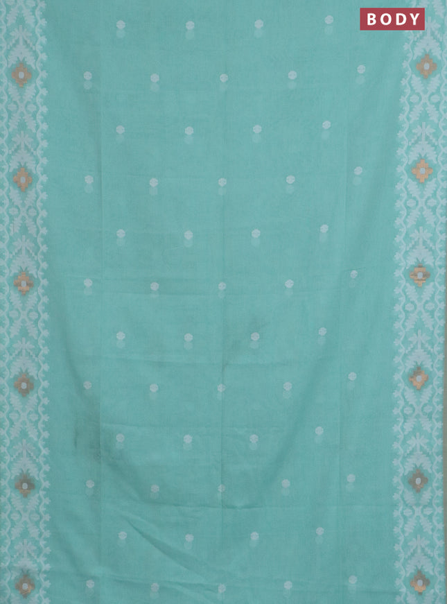Bengal soft cotton saree teal green and beige with thread woven buttas and thread woven border