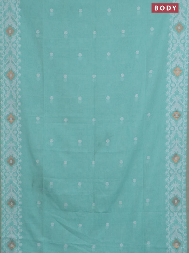 Bengal soft cotton saree teal green and beige with thread woven buttas and thread woven border