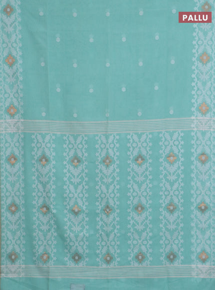 Bengal soft cotton saree teal green and beige with thread woven buttas and thread woven border