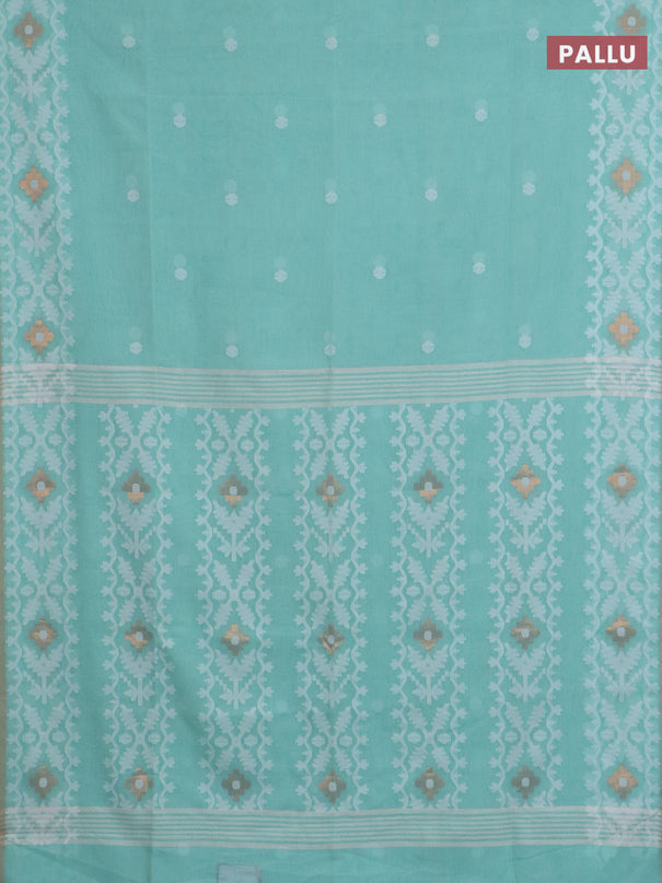 Bengal soft cotton saree teal green and beige with thread woven buttas and thread woven border