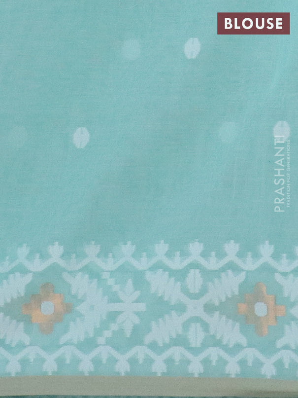 Bengal soft cotton saree teal green and beige with thread woven buttas and thread woven border