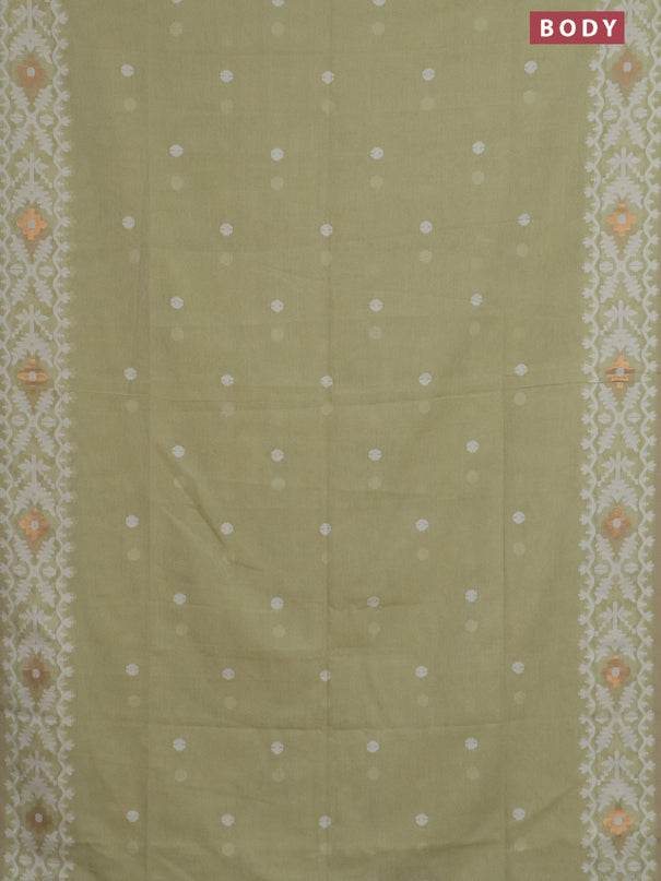 Bengal soft cotton saree pista green with thread woven buttas and thread woven border