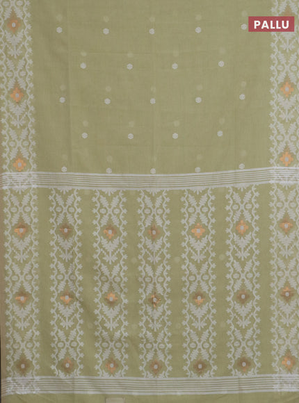 Bengal soft cotton saree pista green with thread woven buttas and thread woven border