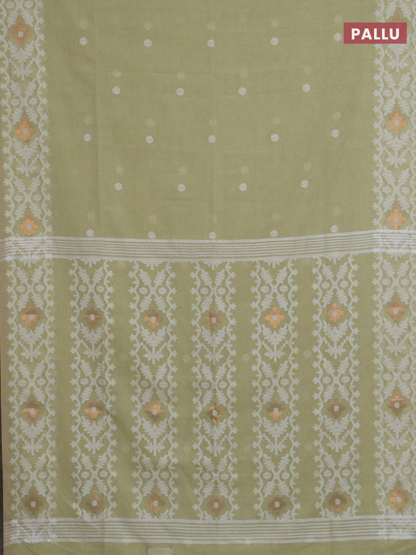 Bengal soft cotton saree pista green with thread woven buttas and thread woven border