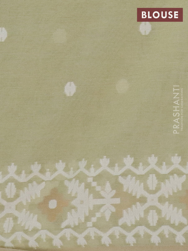 Bengal soft cotton saree pista green with thread woven buttas and thread woven border