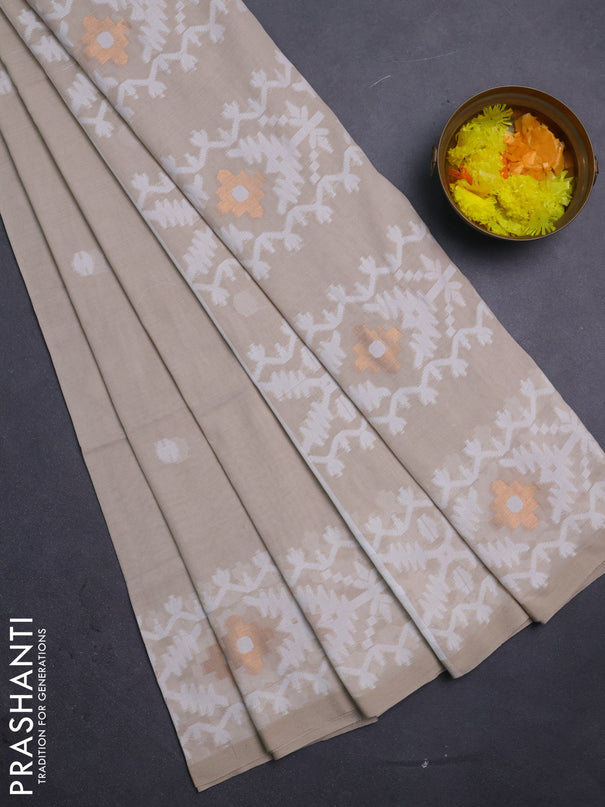 Bengal soft cotton saree sandal with thread woven buttas and thread woven border