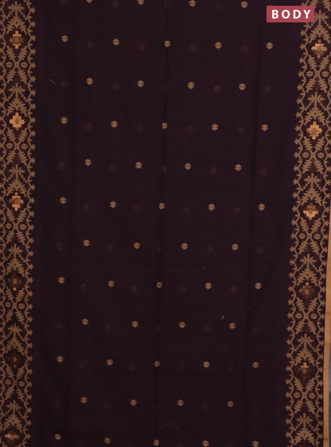 Bengal soft cotton saree deep wine and sandal with thread woven buttas and thread woven border