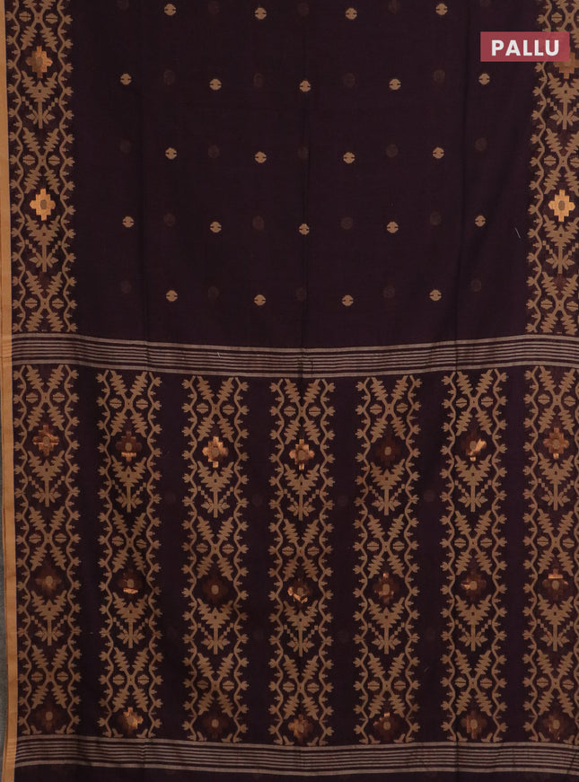 Bengal soft cotton saree deep wine and sandal with thread woven buttas and thread woven border