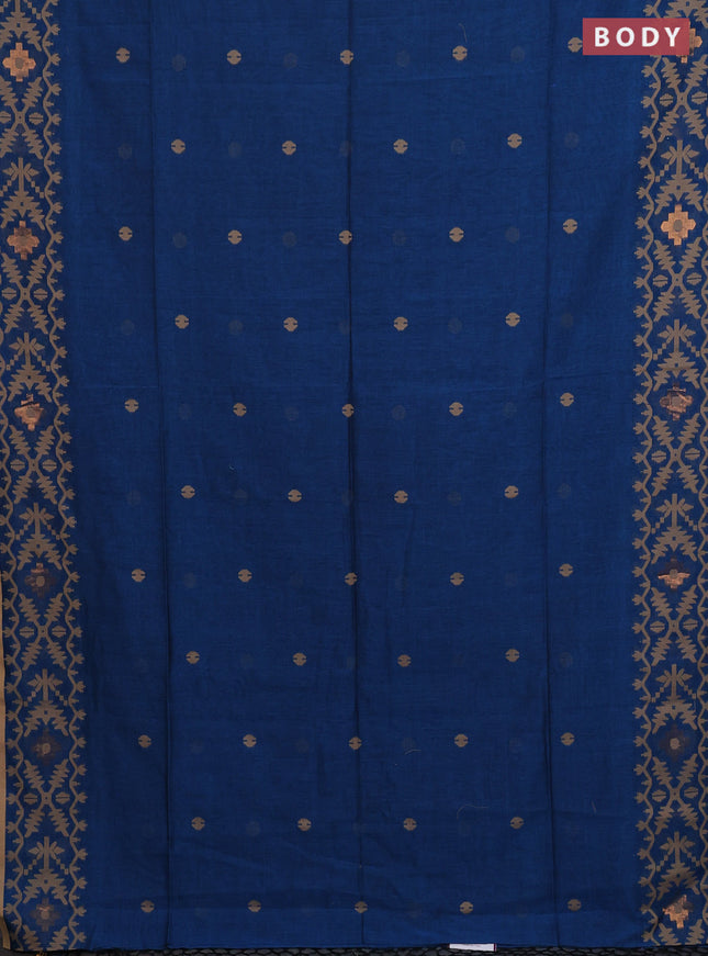 Bengal soft cotton saree peacock blue with thread woven buttas and thread woven border