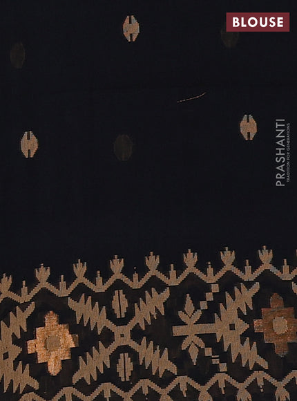 Bengal soft cotton saree black and sandal with thread woven buttas and thread woven border