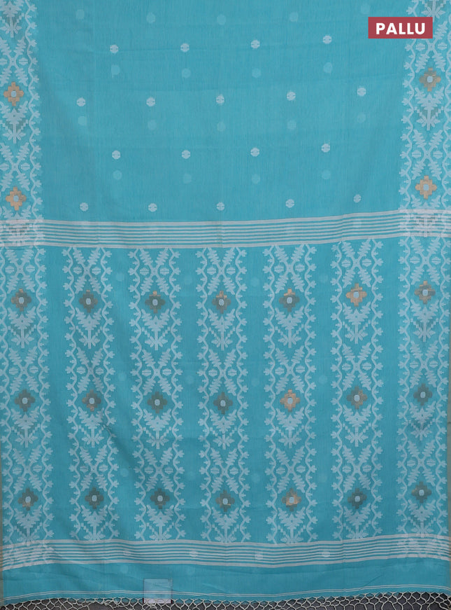 Bengal soft cotton saree teal blue with thread woven buttas and thread woven border