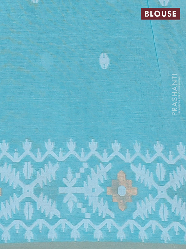 Bengal soft cotton saree teal blue with thread woven buttas and thread woven border