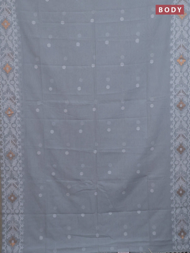 Bengal soft cotton saree grey with thread woven buttas and thread woven border