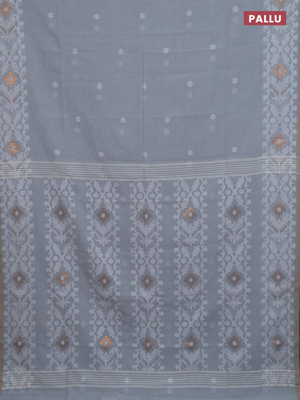 Bengal soft cotton saree grey with thread woven buttas and thread woven border