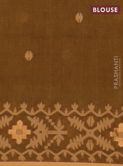 Bengal soft cotton saree dark mustard and sandal with thread woven buttas and thread woven border