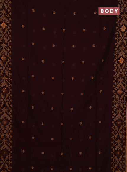 Bengal soft cotton saree deep maroon and sandal with thread woven buttas and thread woven border