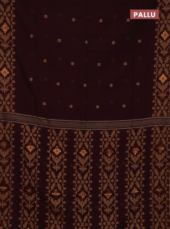 Bengal soft cotton saree deep maroon and sandal with thread woven buttas and thread woven border