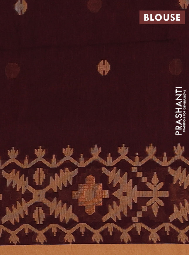 Bengal soft cotton saree deep maroon and sandal with thread woven buttas and thread woven border