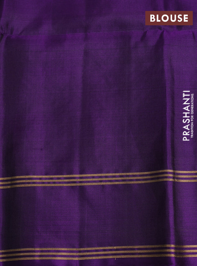 Pure soft silk saree green and purple with zari woven buttas and rettapet zari woven border