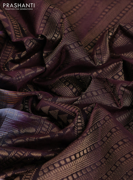 Pure soft silk saree grey and deep wine shade with allover thread woven checked pattern and rettapet zari woven border
