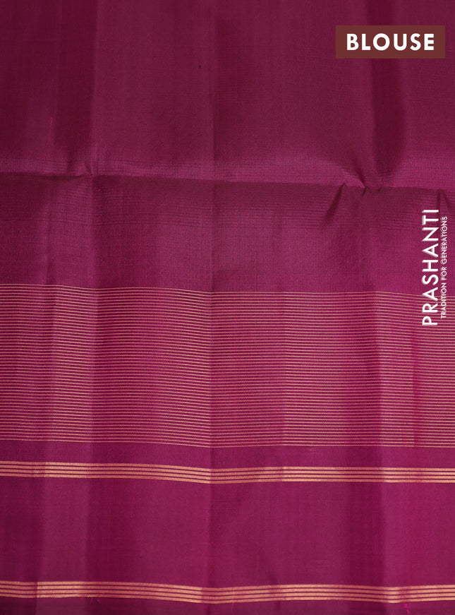 Pure soft silk saree dual shade of pinkish orange and deep wine shade with allover thread woven checked pattern and rettapet zari woven border