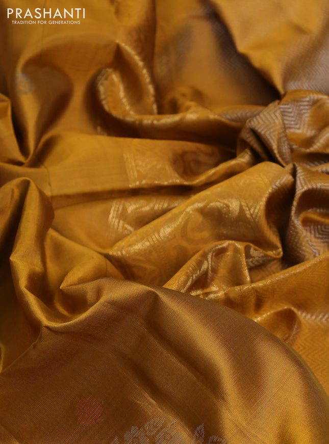 Pure soft silk saree mustard yellow with zari woven buttas and long zari woven butta border