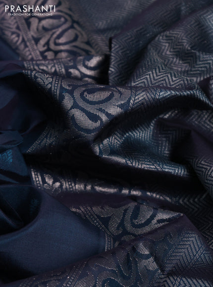 Pure soft silk saree dark peacock blue with zari woven buttas and long zari woven butta border