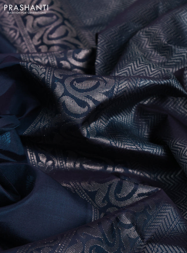 Pure soft silk saree dark peacock blue with zari woven buttas and long zari woven butta border
