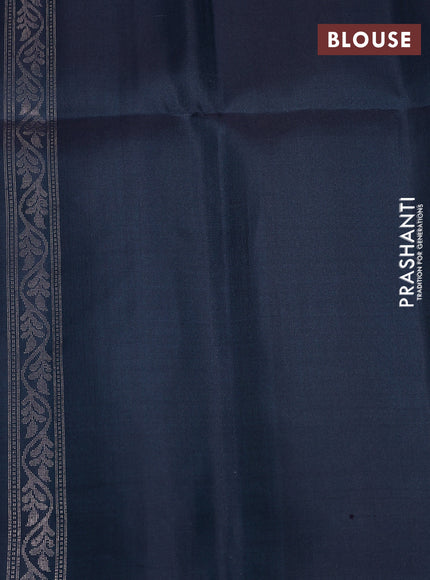 Pure soft silk saree dark peacock blue with zari woven buttas and long zari woven butta border