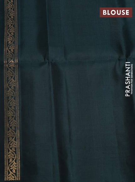 Pure soft silk saree dark peacock green with zari woven buttas and long zari woven butta border