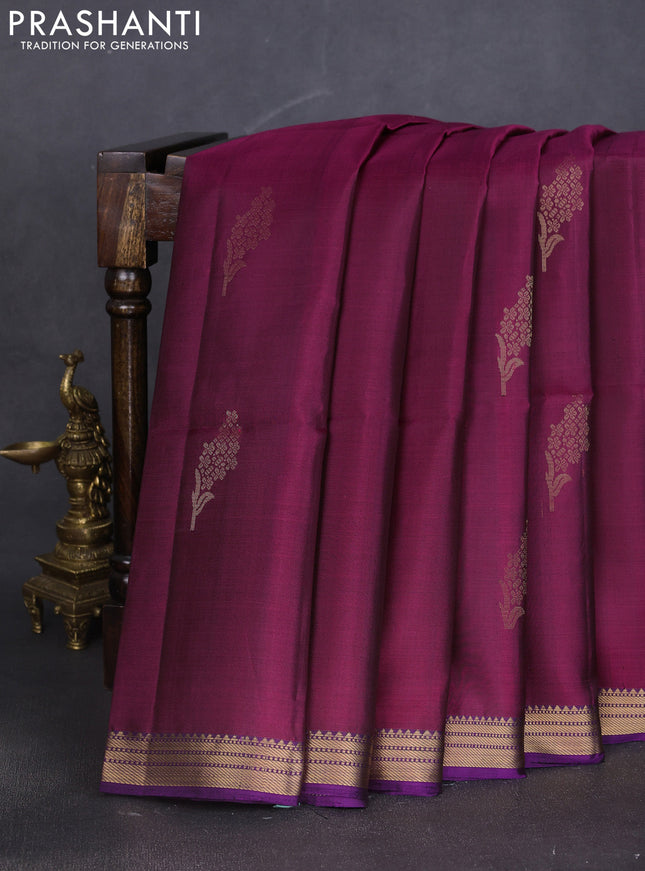 Pure soft silk saree dark magenta pink and violet with zari woven buttas and zari woven border