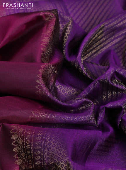 Pure soft silk saree dark magenta pink and violet with zari woven buttas and zari woven border