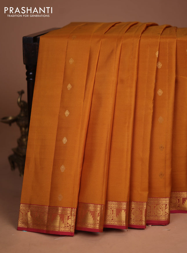 Pure kanchipuram silk saree mustard yellow and pink with zari woven buttas and zari woven border